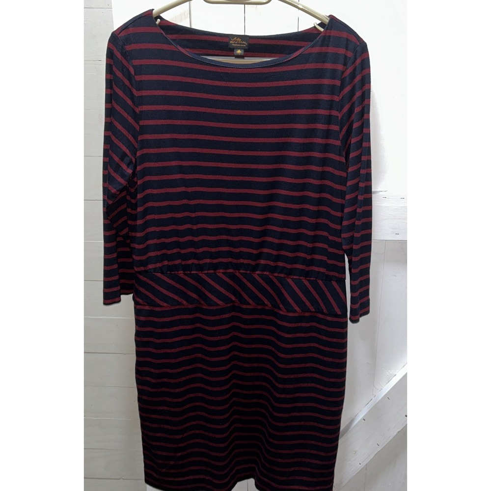 L.L. Bean Women's Size 12 Navy/Red Striped Knee-Length Dress